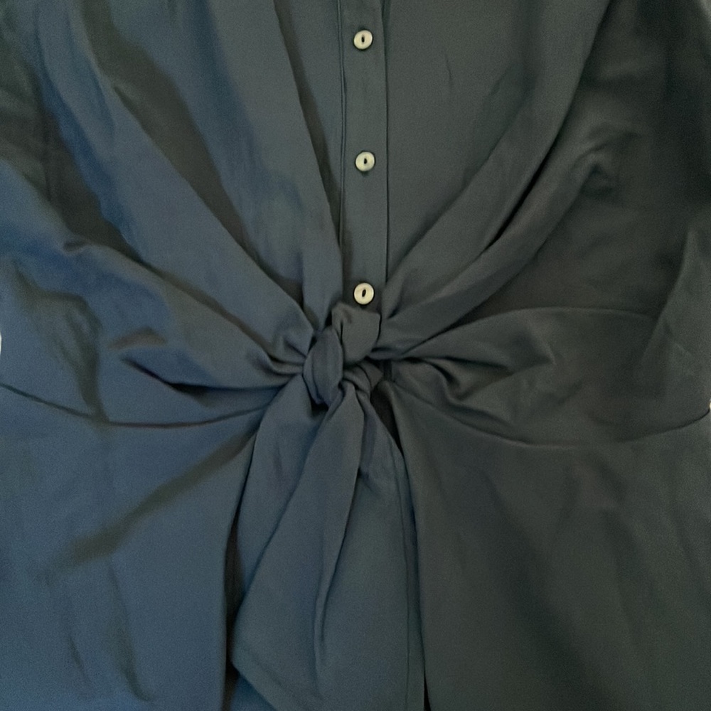 Dark Blue Tie Front Collar Blouse - Picture 2 of 3